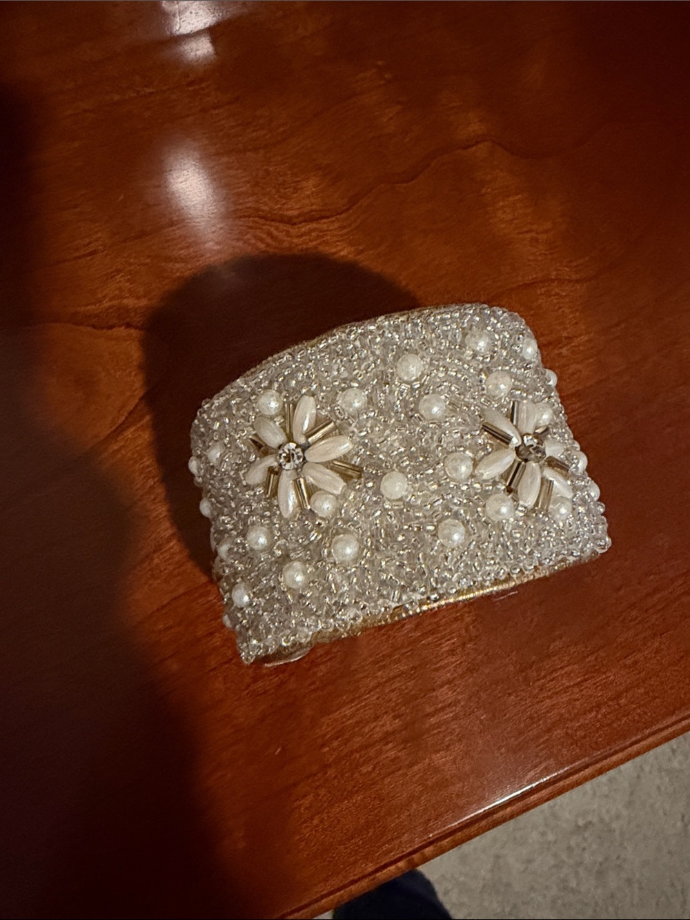 Embellished Pearl and Crystal Cuff Bracelet - Ivory